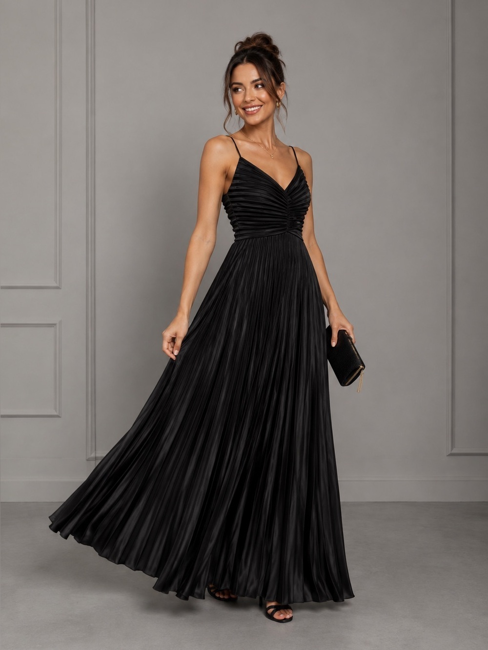 PETAL & PUP NAIRA PLEATED MAXI DRESS - BLACK SIZE 10 B330
